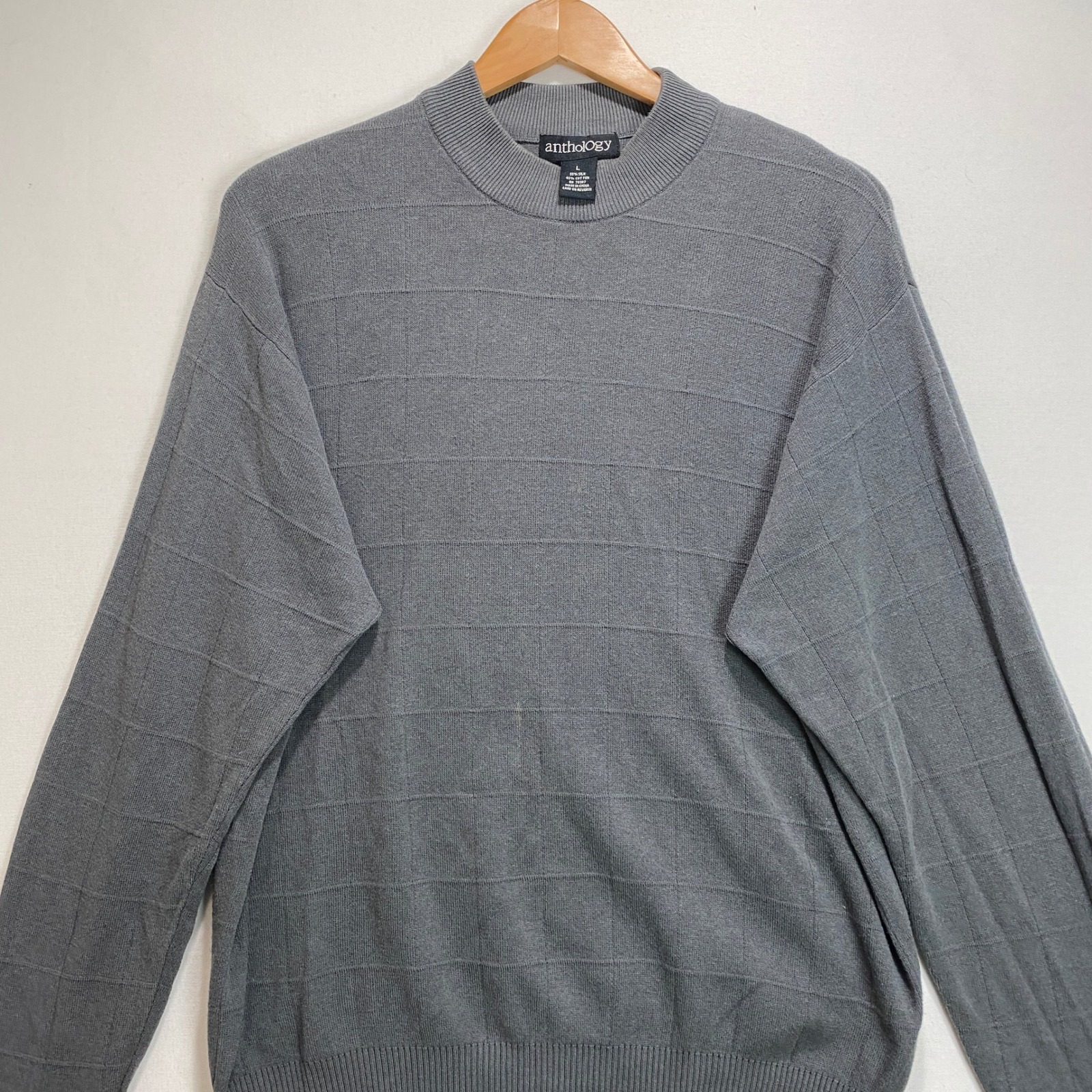 Anthology Men's Gray Long Sleeve Mock Neck Sweater Size L Silk Cotton Blend
